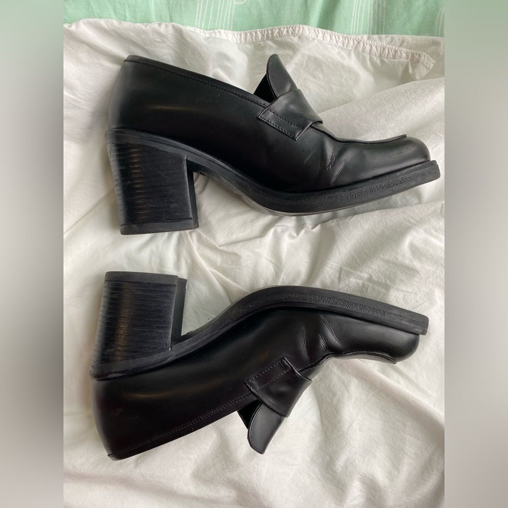 90s Heeled Loafer Black Leather Nine West Shoes - Picture 3 of 9